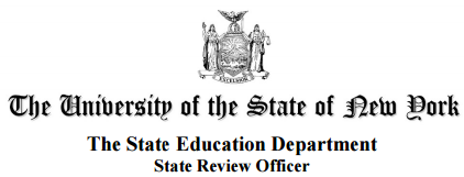 NYS seal logo with text The University of the State of New York. The State Education Department. State Review Officer